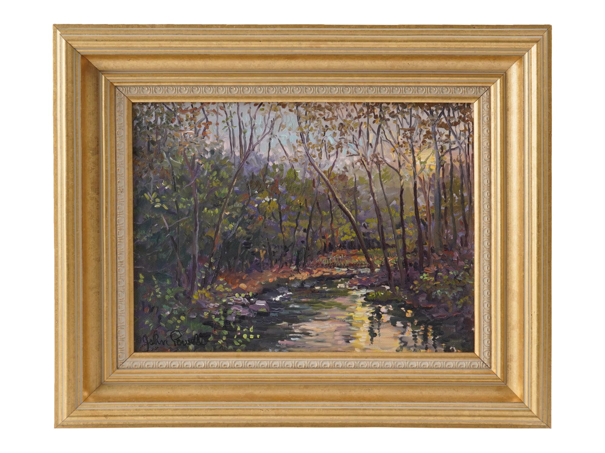 SUNSET FOREST OIL PAINTING SIGNED BY JOHN POWELL PIC-0